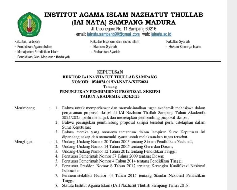 JADWAL DAN SK PEMBIMBING PROPOSAL SKRIPSI 2024 – 2025