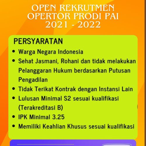 OPEN REKRUTMEN OPERATOR PRODI PAI 2021–2022